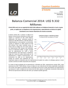 Balanza Comercial 2014: US$ 9.332 Millones
