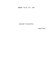 ARETE. Vol. IV. NQ l. 1992 ANALISIS Y DIALECTICA Miguel Giusti