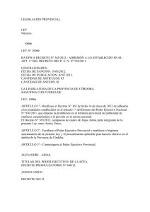 Ley Provincial 10066 Ratifica decreto 365/2012