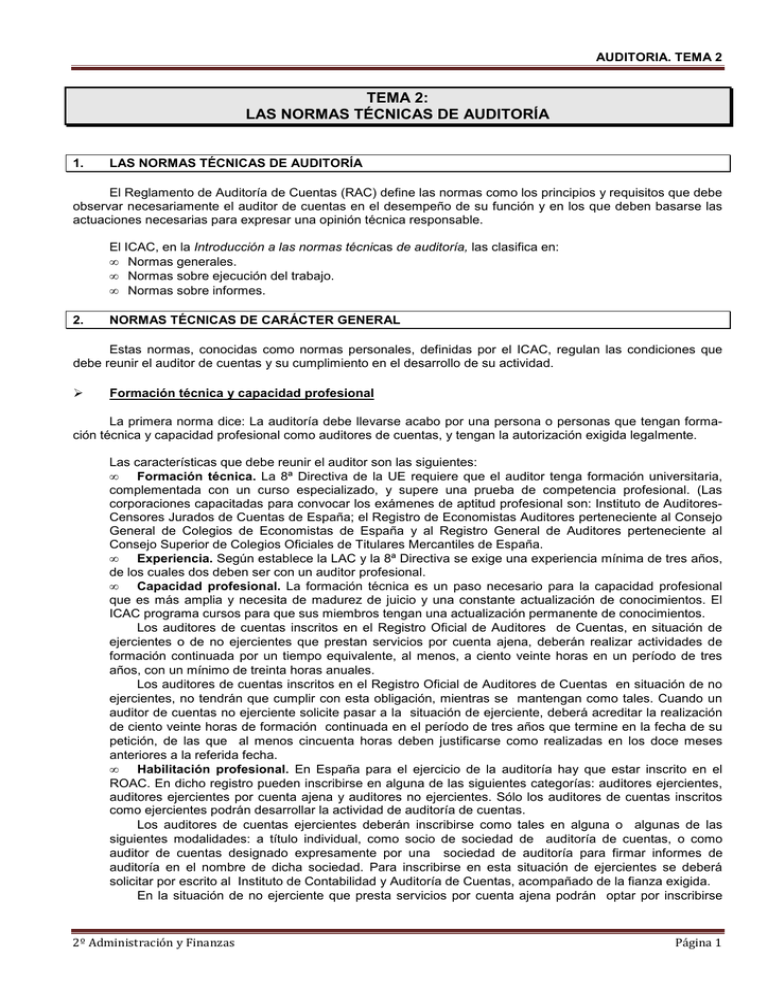 Tema 2: Las Normas Técnicas De Auditoría