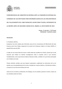 Morenés informa al Congreso sobre el fallecimiento del cabo Soria