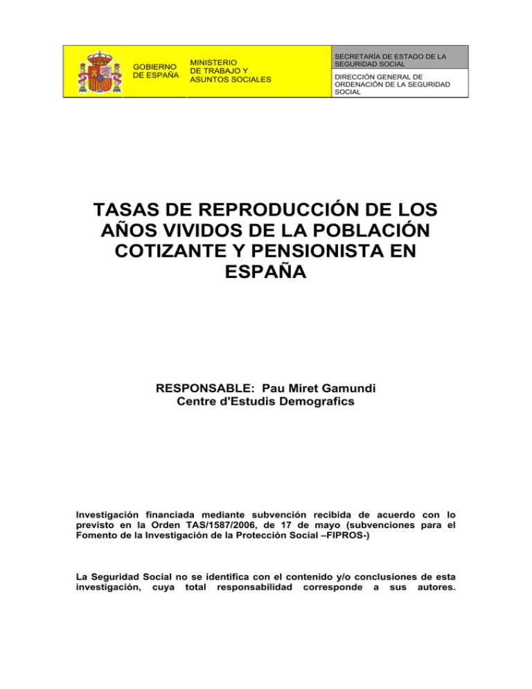 Tasas De Reproducci n De Los A os Vividos De La