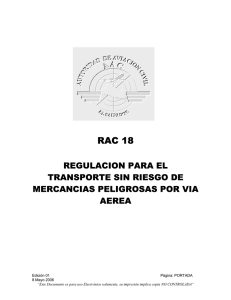RAC 18: Regulaciones para el Transporte sin riesgo de Mercancías