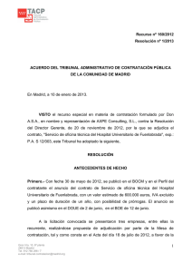 1 Recurso nº 160/2012 Resolución nº 1/2013 ACUERDO DEL