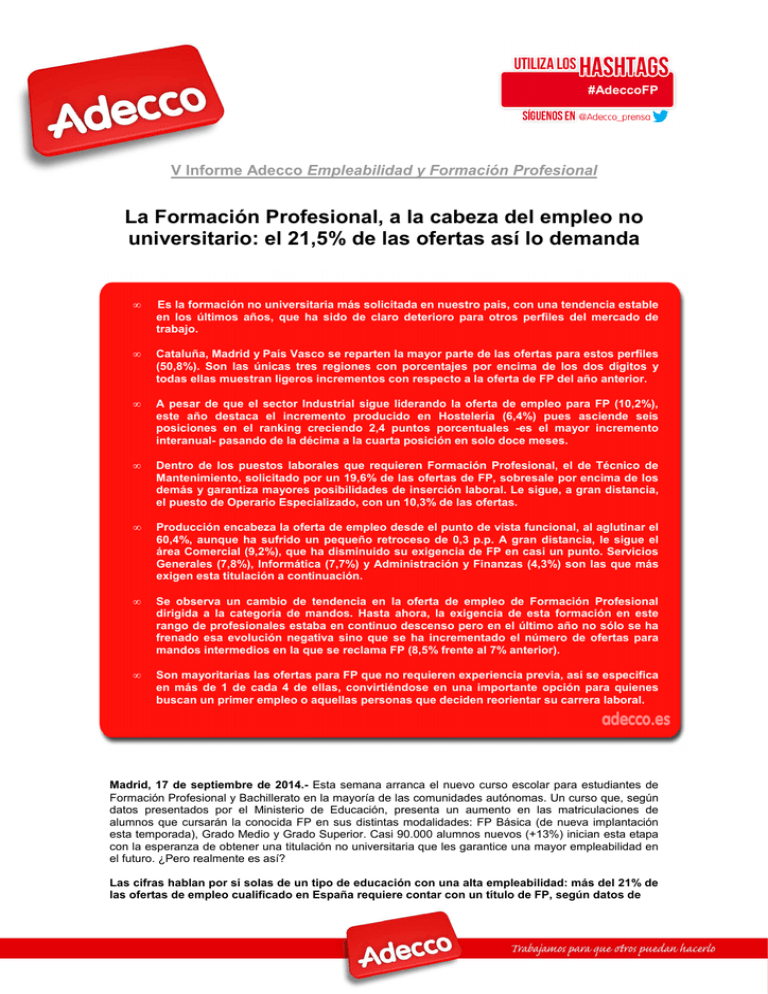 V Informe Adecco Empleabilidad Y Formación Profesional