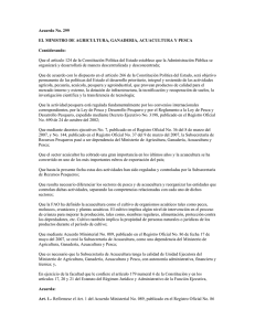 Acuerdo No. 299 EL MINISTRO DE AGRICULTURA, GANADERIA