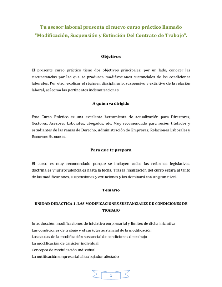 Modificación, Suspensión Y Extinción Del Contrato De Trabajo