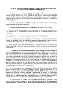 NOTA DE CREEX ANTE LA CONVOCATORIA DE HUELGA