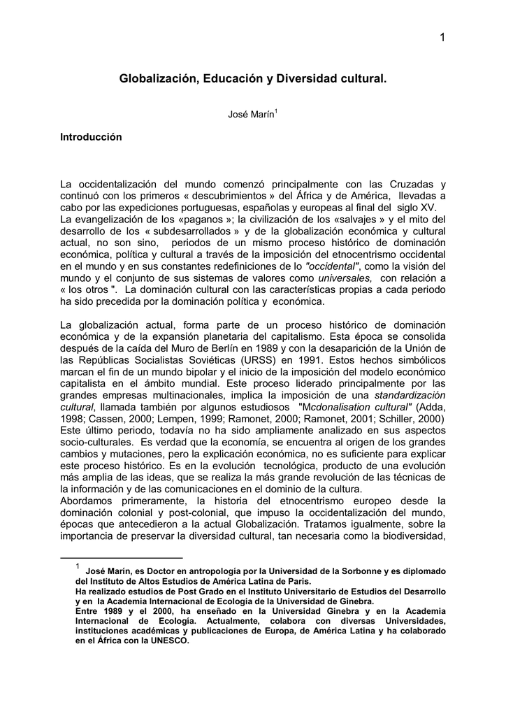1 Globalización, Educación y Diversidad cultural.