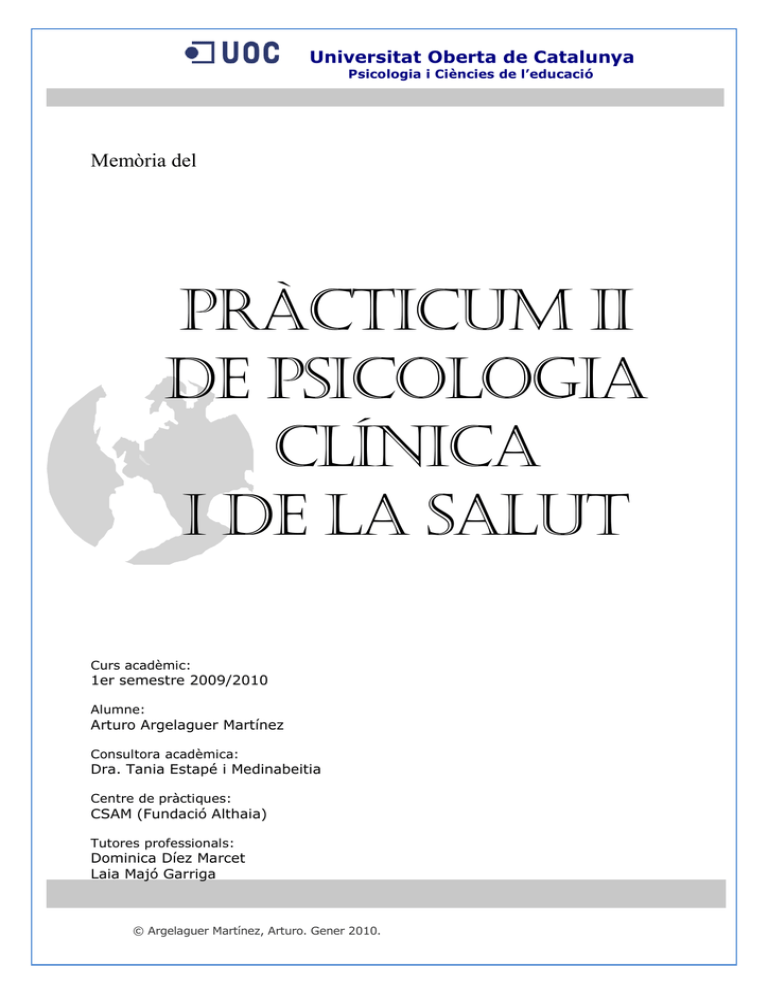 Pràcticum Ii De Psicologia Clínica I De La Salut