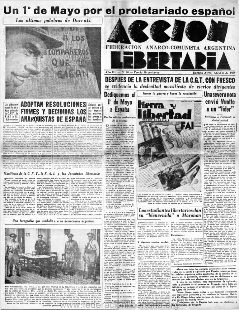 Un 1° de Mayo por el proletariado español Un 1° de Mayo por el proletariado español
