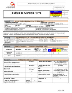 Sulfato de Aluminio Polvo - Corporación Química Omega