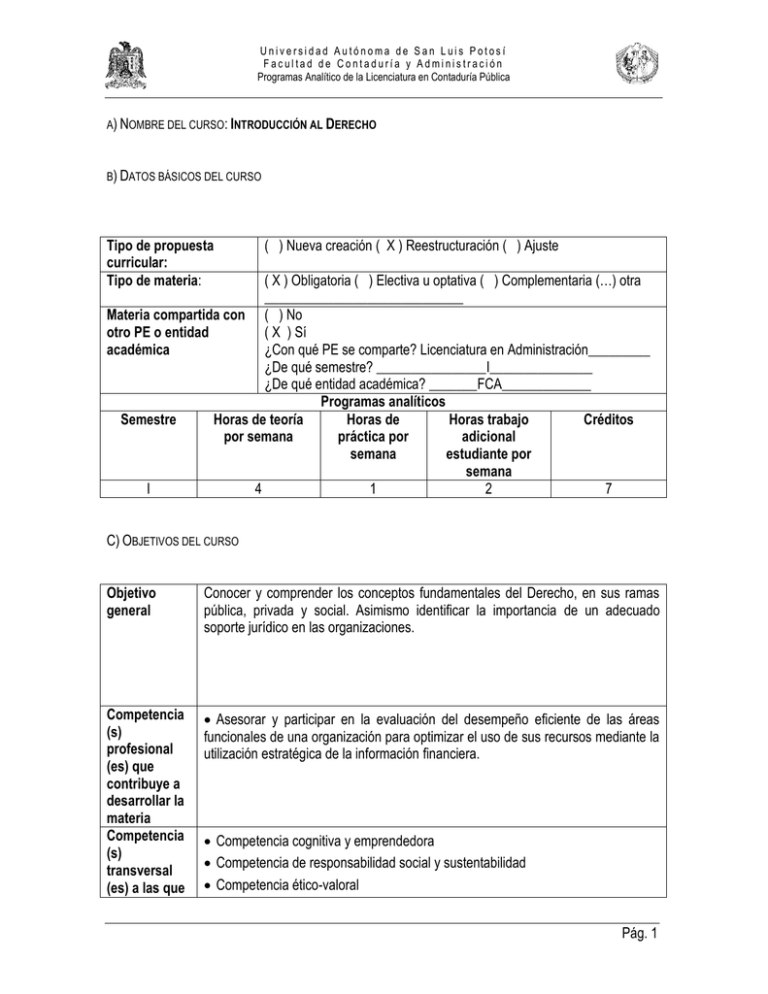 Introducci N Al Derecho Facultad De Contadur A Y Administraci N