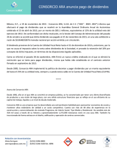 CONSORCIO ARA anuncia pago de dividendos