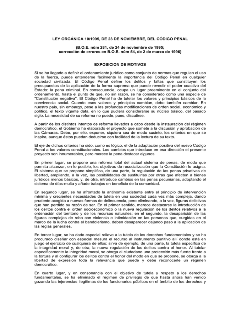 Ley Orgánica 10/1995, De 23 De Noviembre