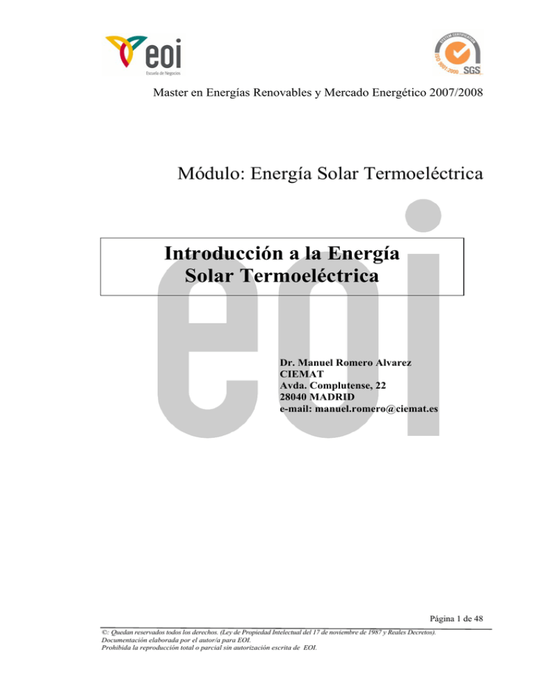 Introducción A La Energía Solar Termoeléctrica