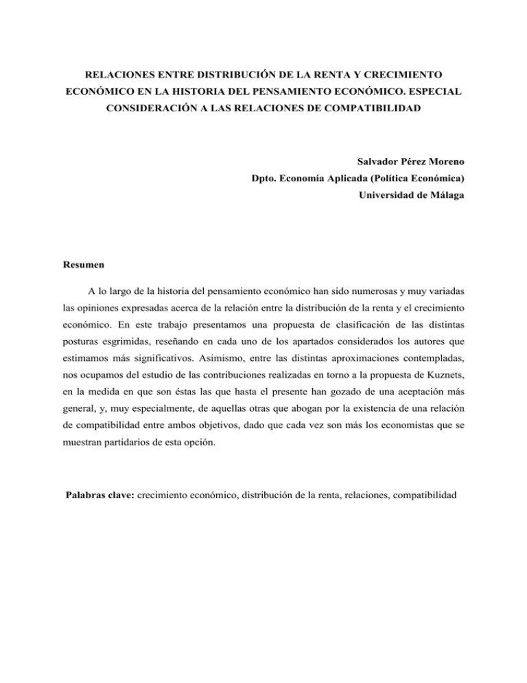 Relaciones Entre Distribución De La Renta Y Crecimiento Económico En