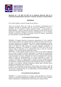 Sentencia de 1 de Abril de 2013 de la Audiencia Nacional