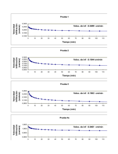 Tiempo (min) Velo cidad In filtra c ió n (cm/min) Veloc. de inf : 0.0499