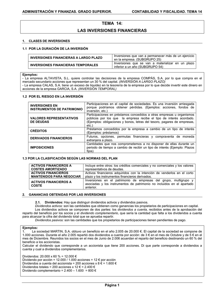 Tema 14 Las Inversiones Financieras