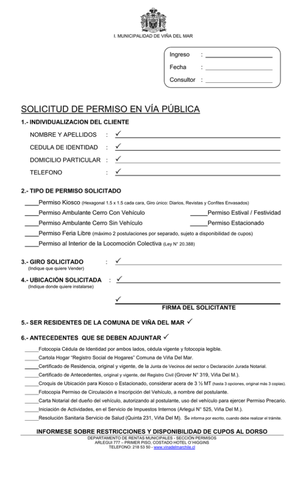 SOLICITUD DE PERMISO DE ESTACIONADO _con o sin estructura