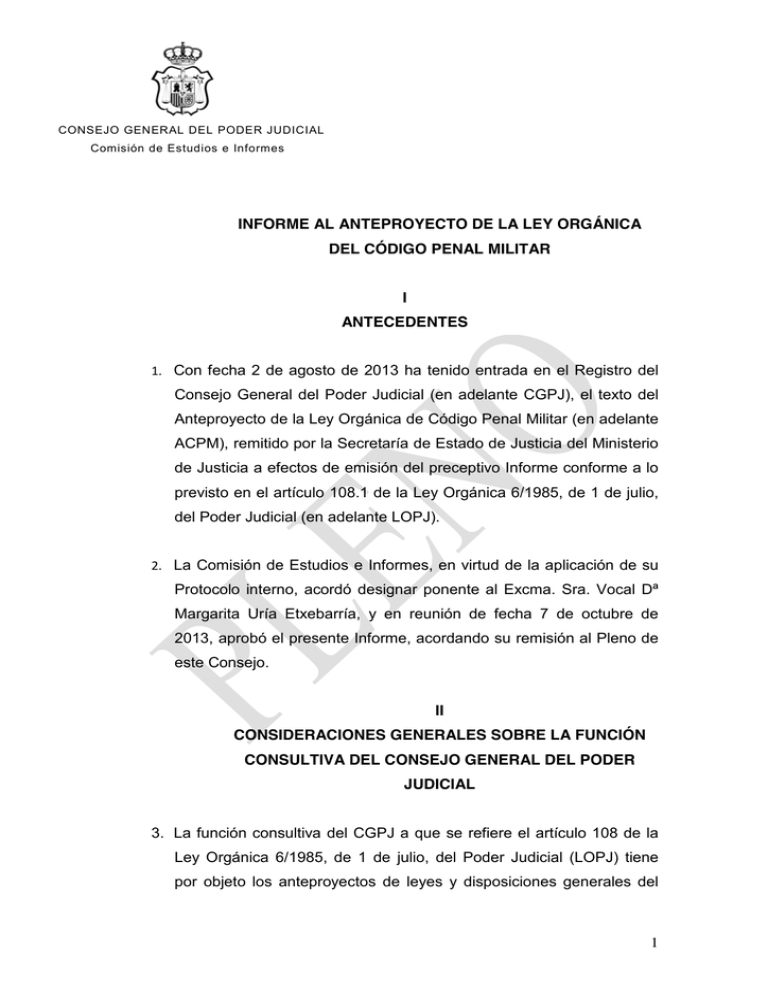 1 INFORME AL ANTEPROYECTO DE LA LEY ORGÁNICA DEL