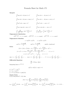 Formula Sheet for Math 175