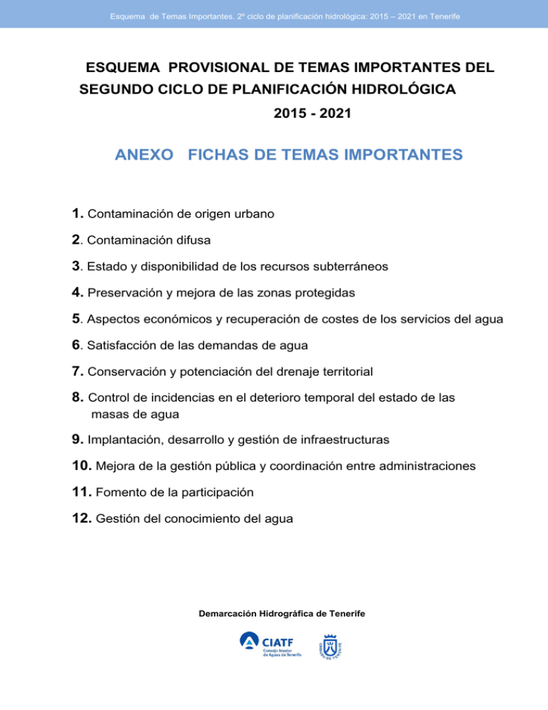 Fichas Consejo Insular de Aguas de Tenerife Fichas Consejo Insular de Aguas de Tenerife