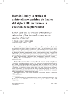 Ramón Llull y la crítica al aristotelismo parisino de finales del siglo