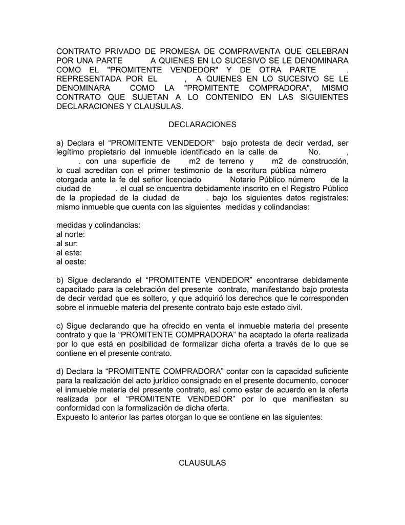 Contrato Privado De Promesa De Compraventa