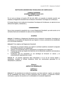 Acuerdo 015 de 2013 - Reglamento Estudiantil