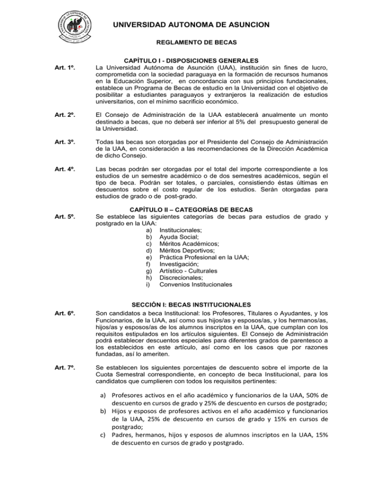 Reglamento De Becas - Universidad Autónoma De Asunción