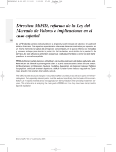 Directiva MiFID, reforma de la Ley del Mercado de Valores e