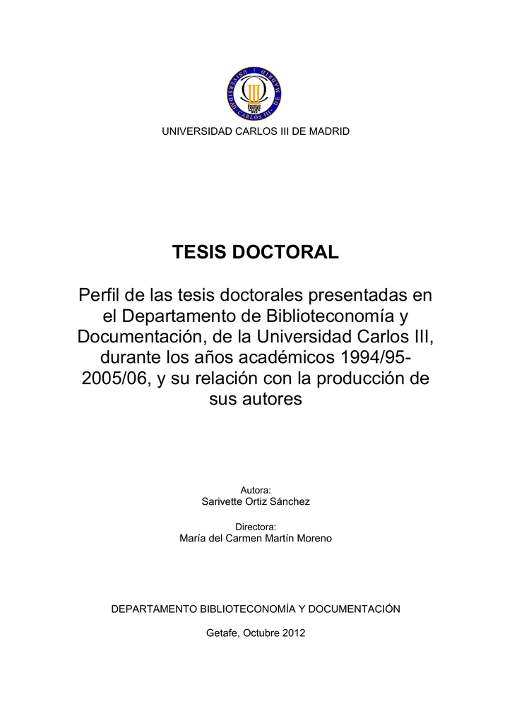 Perfil De Las Tesis Doctorales Presentadas En El Departamento De