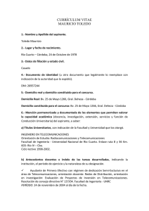 currículum vitae mauricio toledo - Universidad Nacional de Río Cuarto