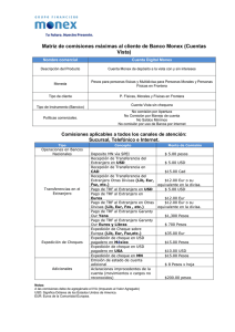 Matriz de comisiones máximas al cliente de Banco Monex (Cuentas