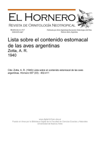 Lista sobre el contenido estomacal de las aves argentinas