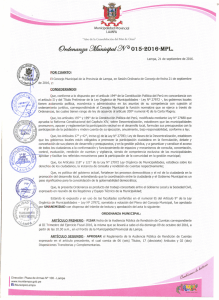 Ordenanza N°15 - Municipalidad Provincial de Lampa