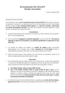 Re-Inscripciones Ciclo 2016-2017 Primaria y Secundaria
