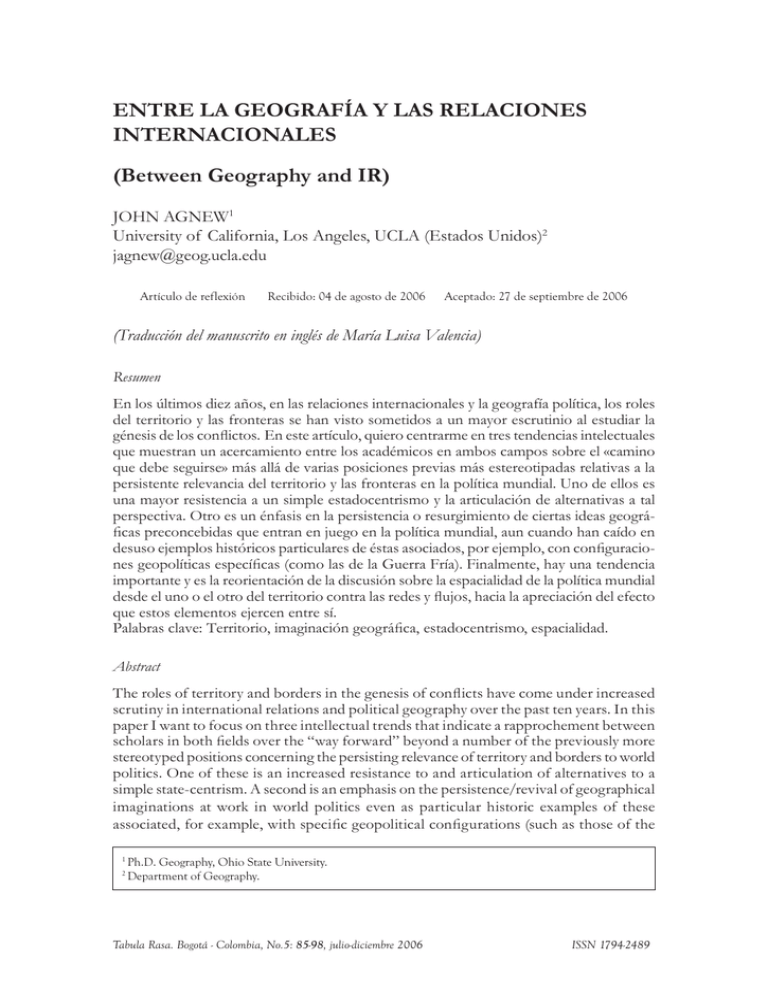 Entre La Geografía Y Las Relaciones Internacionales