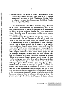Carta de Colón a los Reyes de España, informándoles de lo relativo