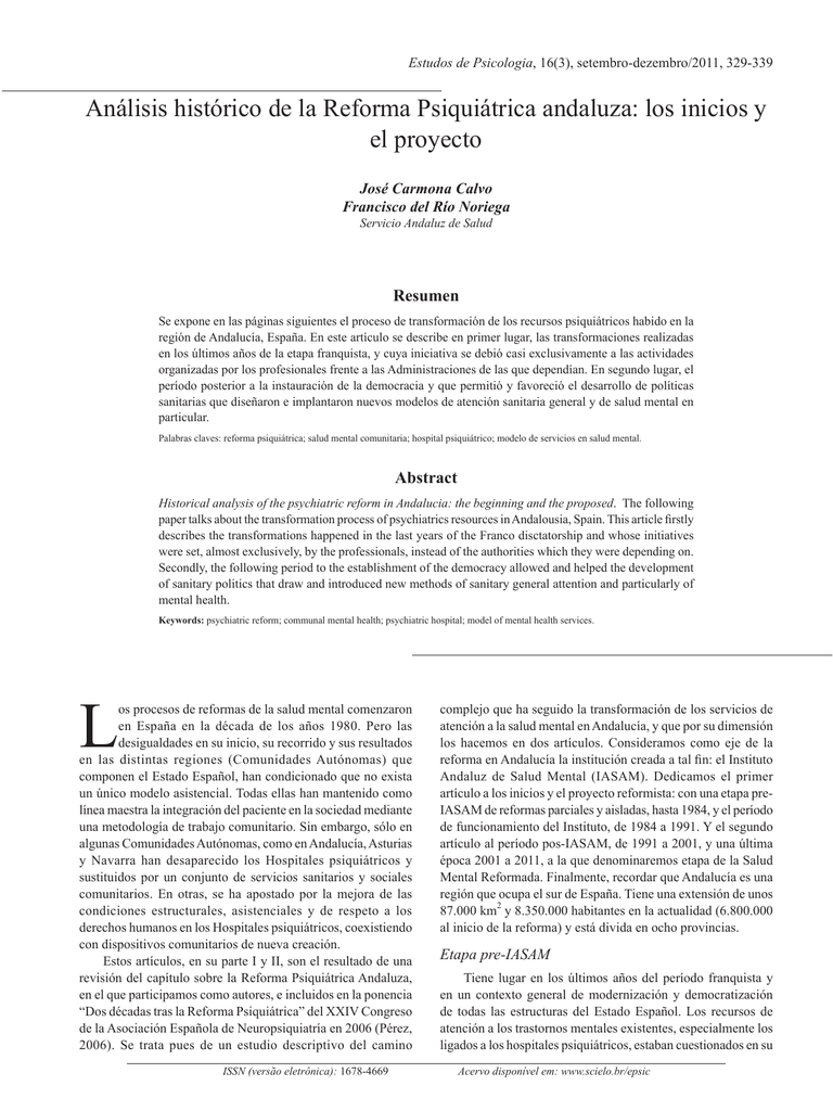 Análisis Histórico De La Reforma Psiquiátrica Andaluza: Los