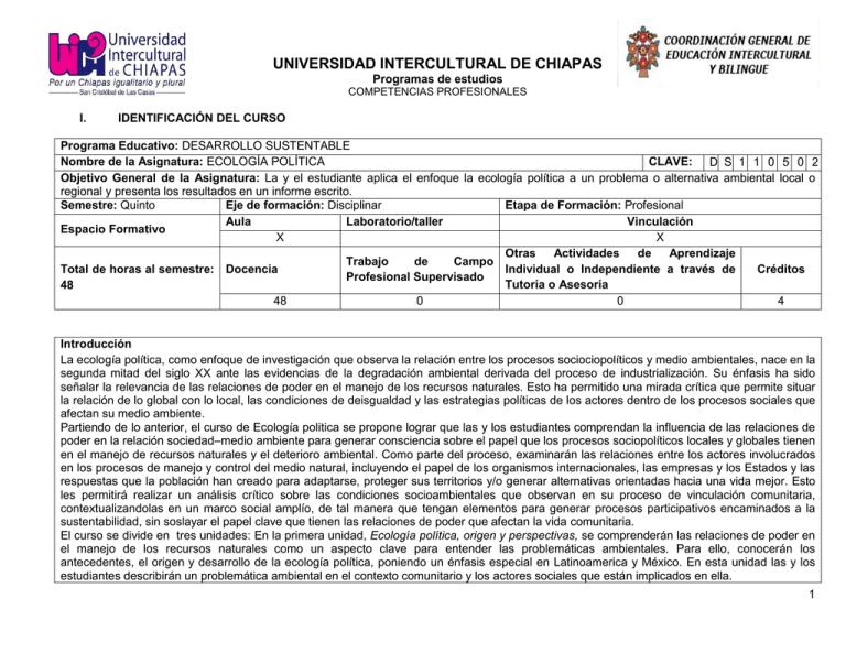 Ecología Política - Universidad Intercultural De Chiapas