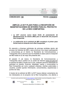 AMPLÍA LA SCT PLAZO PARA LA RECEPCIÓN DE