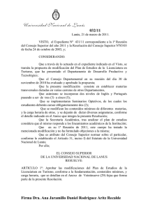 Universidad Nacional de Lanús 032/11 Firma Dra. Ana Jaramillo