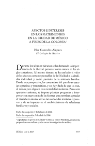 AFECTOS E INTERESES EN LOS MATRIMONIOS EN LA CIUDAD