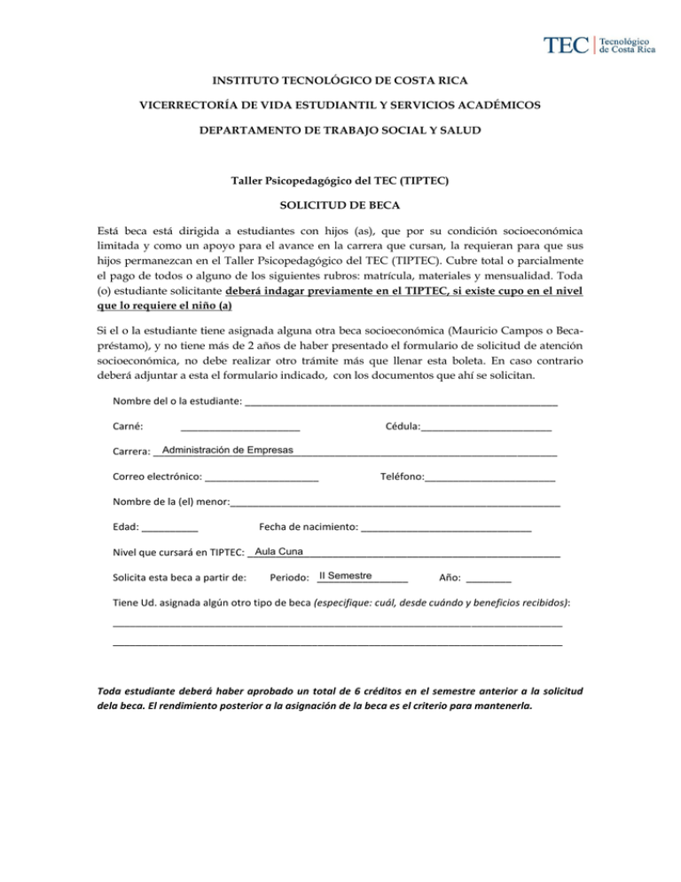 Solicitud De Beca TIPTEC