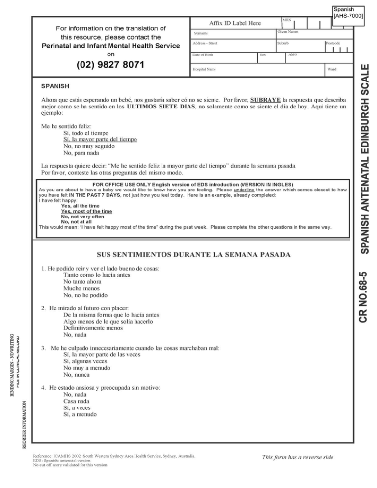 Antenatal Edinburgh Scale (Spanish)