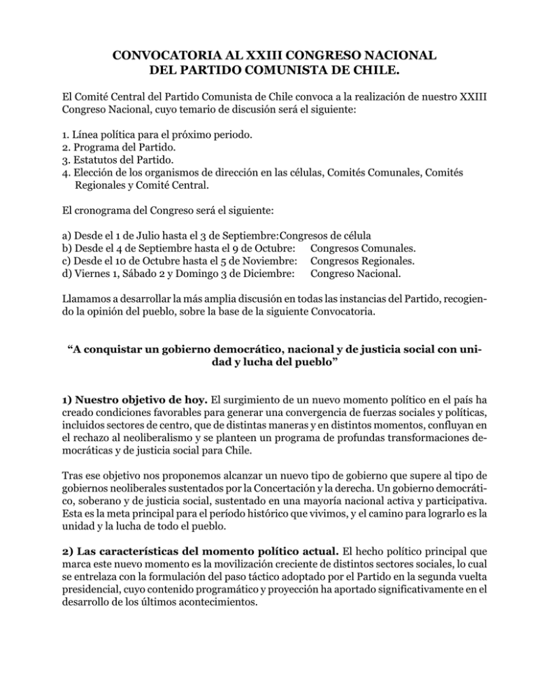 CONVOCATORIA AL XXIII CONGRESO NACIONAL DEL PARTIDO