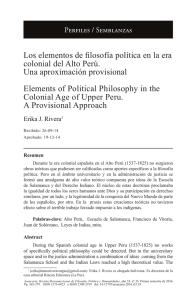 Los elementos de filosofía política en la era colonial del Alto Perú